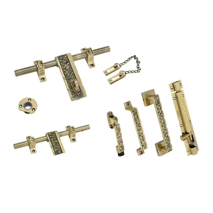Brass Heavy Door Kit DBAL 1134 Diamond Cutting Antique