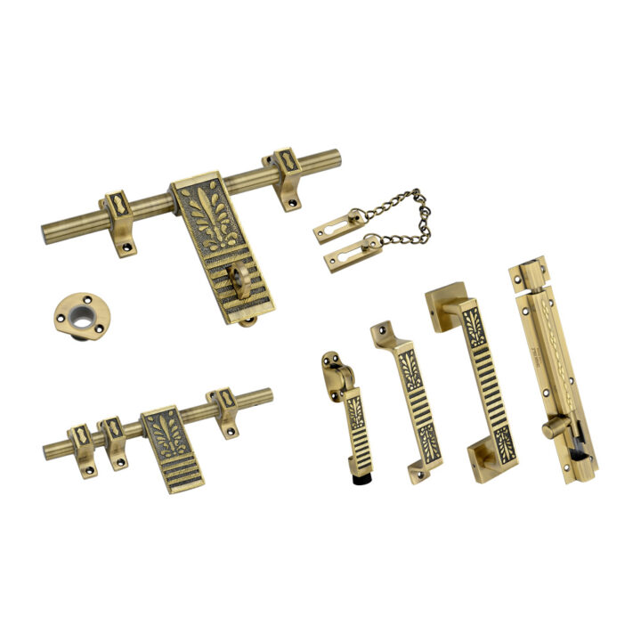 Brass Heavy Door Kit DBAL FLOWER Diamond Cutting SilkyAntique