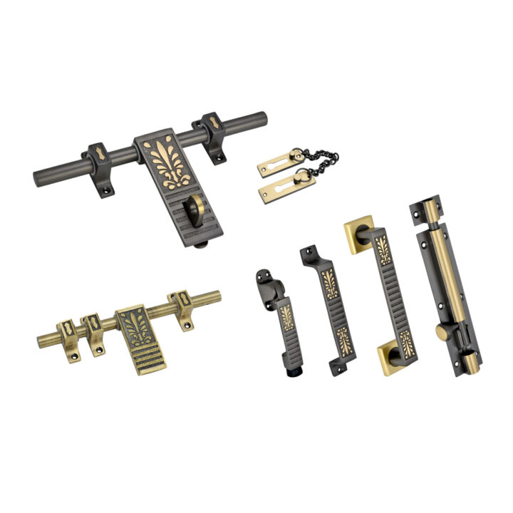 Brass Heavy Door Kit DBAL FLOWER SilkyAntique